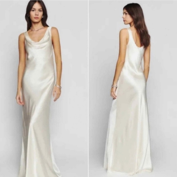 NWT Reformation Annabelle Maxi Silk Dress Fior Di Latte Cowl Scooped Neck 6 - Picture 3 of 12